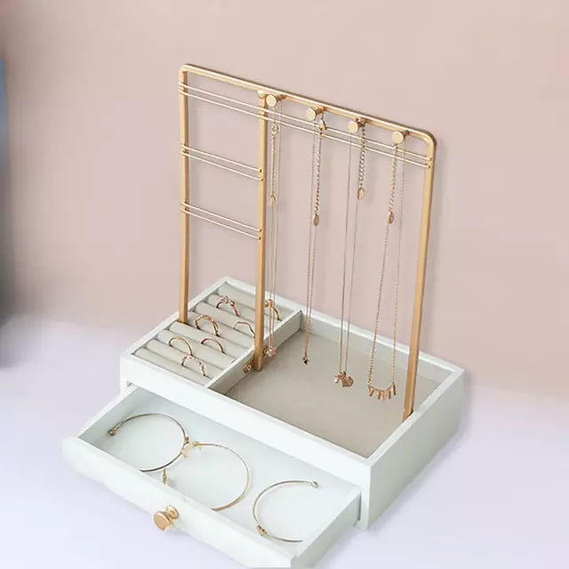 Jewelry Organizer Stand with Wooden Drawer Gift with Hooks Tree for Necklace