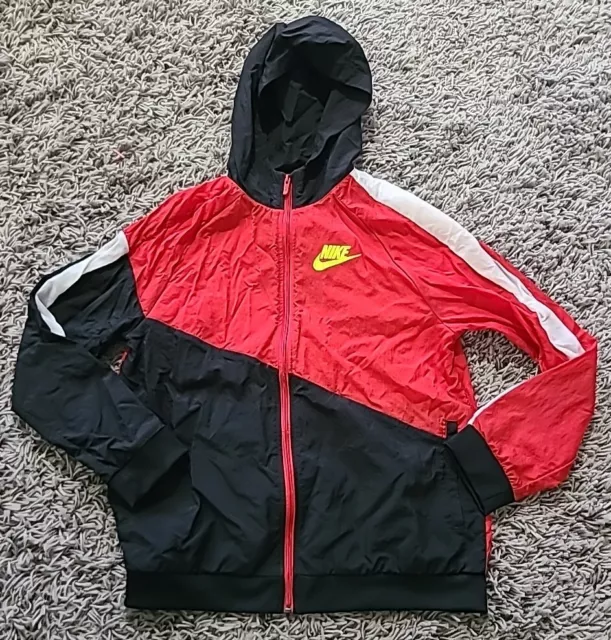 Nike Windbreaker Jacket Kids XL Swoosh Red Yellow Black White Zip-Up
