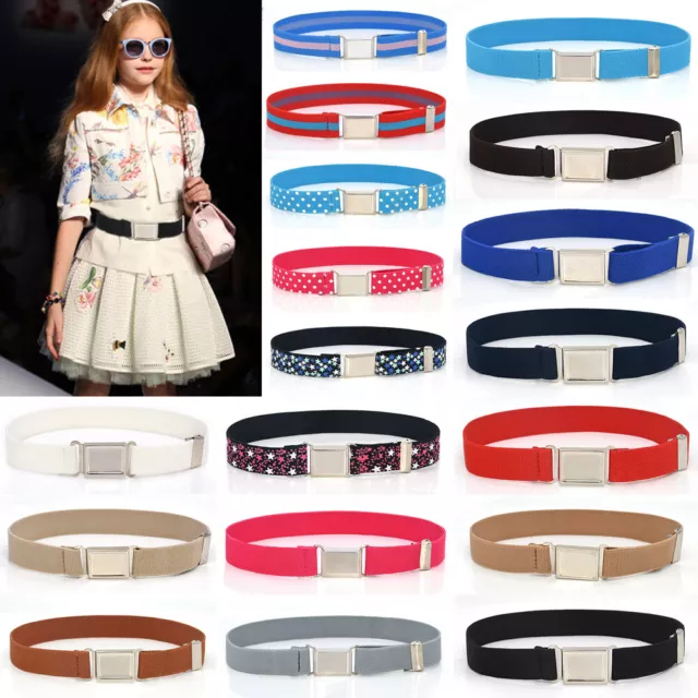 Kids Girls Boys Stretch Adjustable Waist Belt For Teen Dress Pants Magnet Buckle