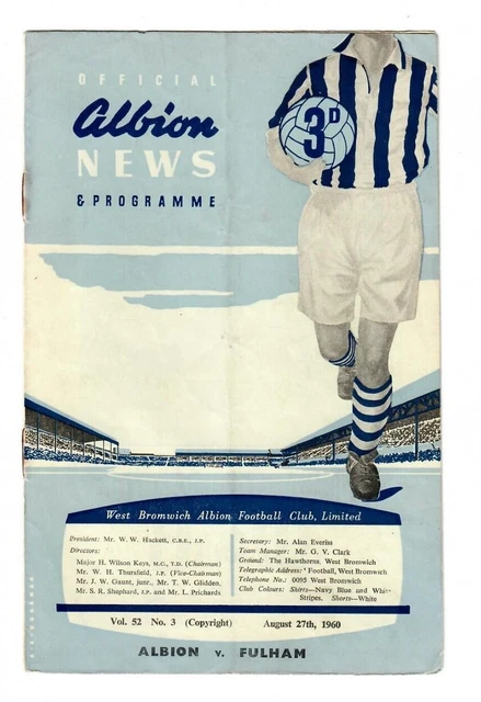 1960/61 West Bromwich Albion v Fulham Football Programme
