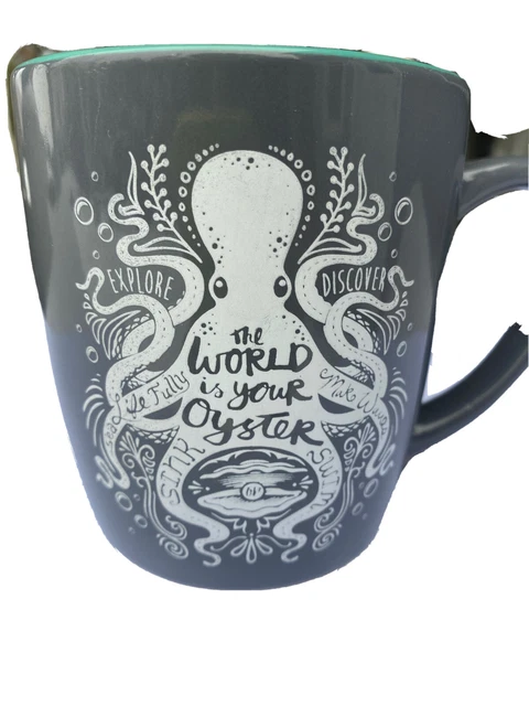 Karma The World is Your Oyster Mug Large Capacity Ocean Octopus Theme Gray Green
