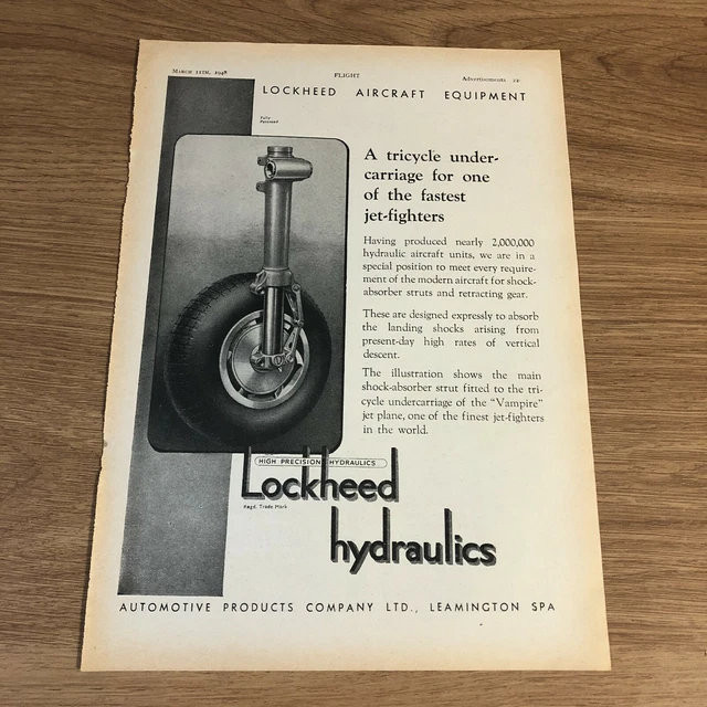 (STA52) ADVERT 11X8& Lockheed Hydraulics. Tricycle Undercarriage For