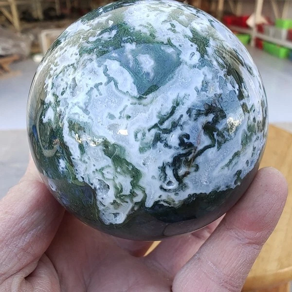 615G NATURAL AQUATIC Plant Agate Geode Ball Quartz crystal Aura Healing ...