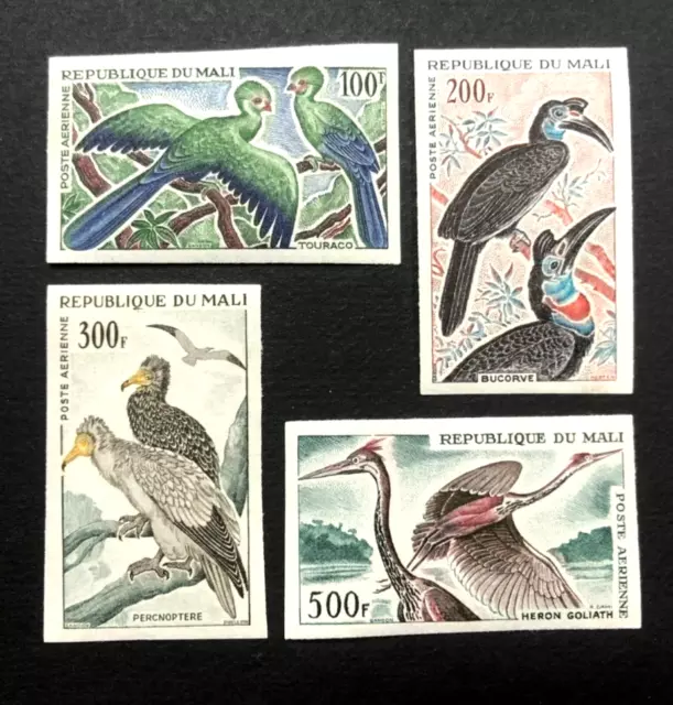 Estampillas MALI tópicas 1965 IMPERF correo aéreo pájaros conjunto completo/estampilladas sin montar o nunca montadas, MLH/X766