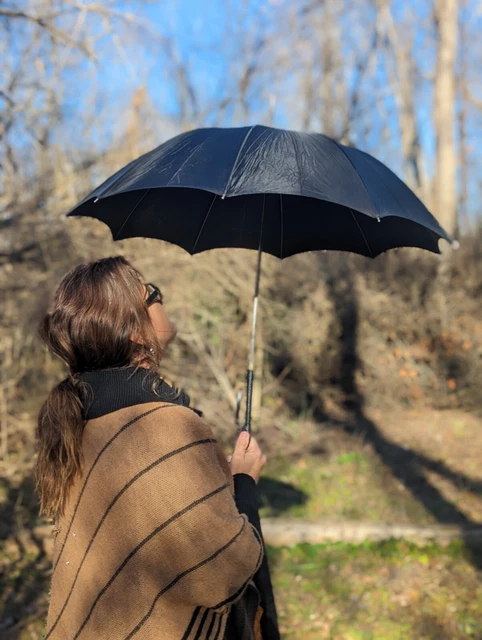 ANTIQUE VICTORIAN ERA BLACK FOLDING PARASOL UMBRELLA VINTAGE Early 1900s Century