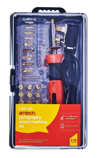 22 STCK. 30 W Holz Brennstift Lötset Pyrographie Kit Messing Werkzeuge Tipps & Box