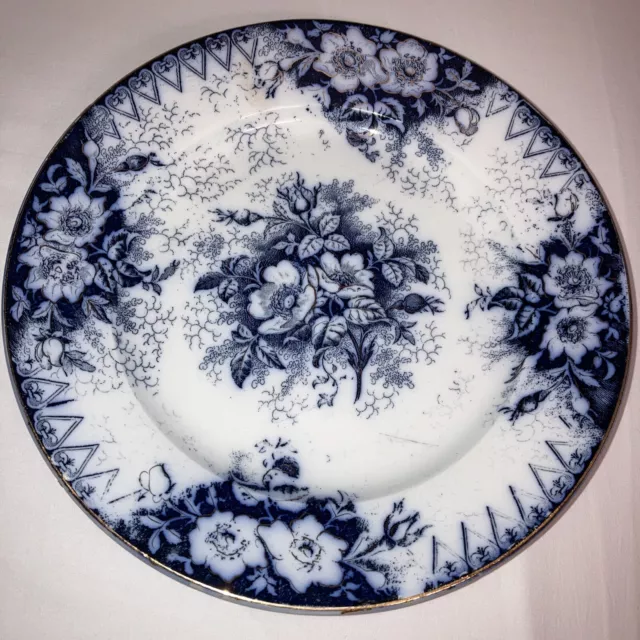 RARE ANTIQUE K & G LUNEVILLE FRANCE FLOW BLUE PLATE 19th CENTURY SIGNED SIZE8X8”