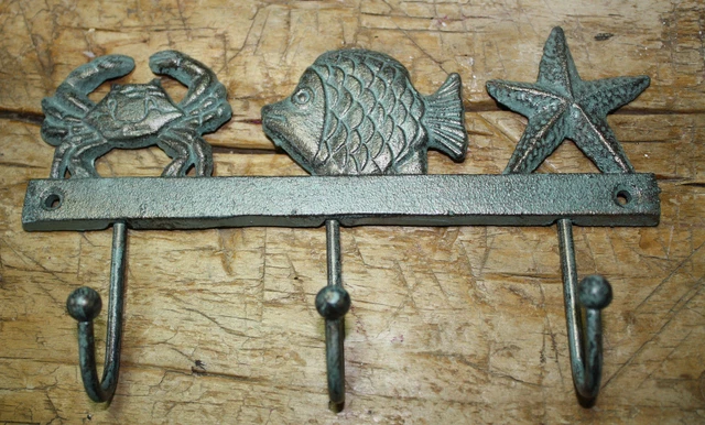 Cast Iron NAUTICAL Towel Coat Hooks Hat Hook Key STARFISH  FISH CRAB Rack