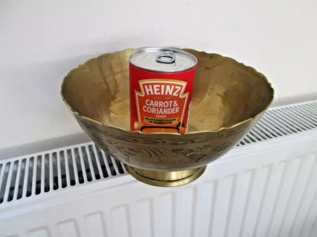 Vintage Chinese Engraved Brass Large Bowl  Makes Quite a Stunning Display piece 3