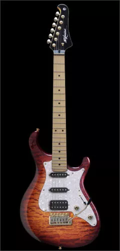 Exlusive 'Plus' Strat Style Guitar in Basswood with Quilt Maple Veneer in Cherry