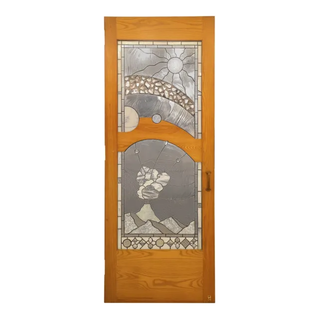Vintage Scenic Mountain Stained Glass Door 88 x 33.5