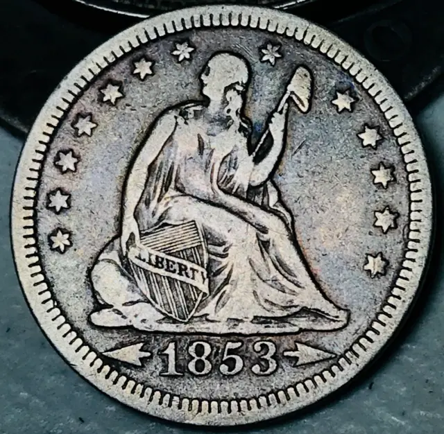 1853 Seated Liberty Quarter 25C RAYS ARROWS Ungraded 90% Silver US Coin CC21214