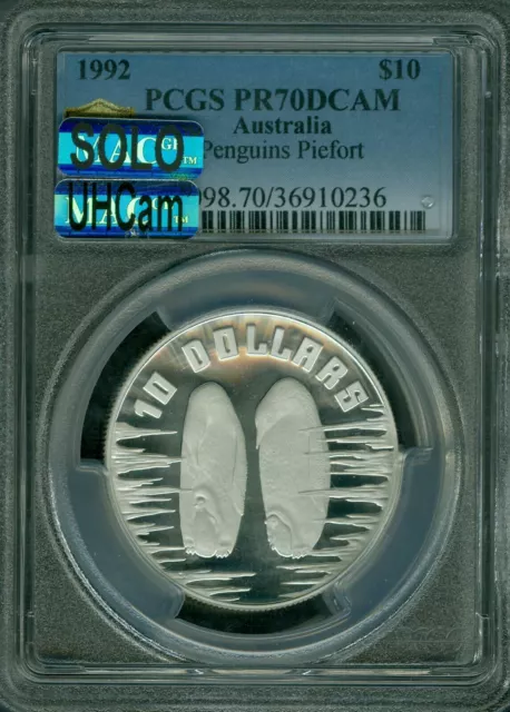 1992 Australia Silver Penguine Piefort Pcgs Pr70 Uhcam Solo Mac Spotless