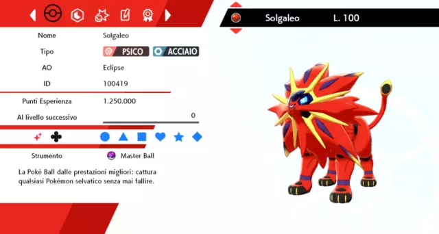 Solgaleo Shiny variocolor 6IV + master ball pokemon sword shield