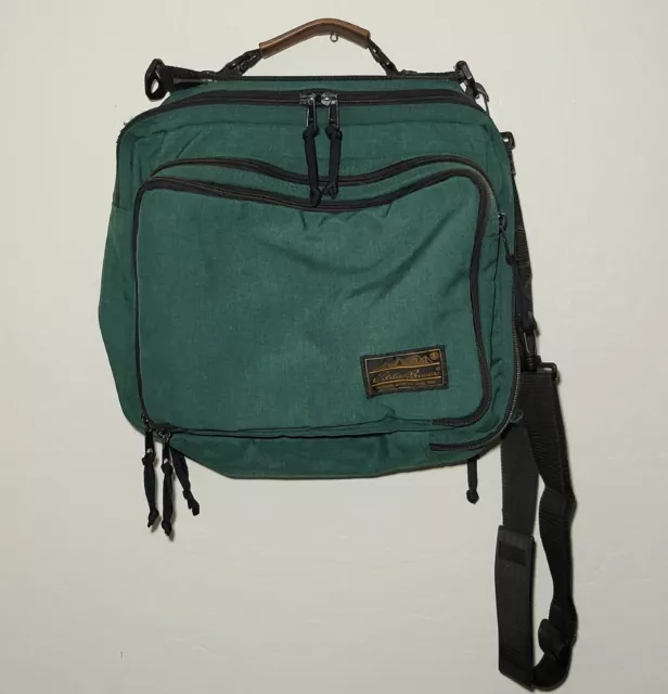 VTG 90s Eddie Bauer Backpack/Messenger Hybrid Bag Canvas Green Carry On Travel