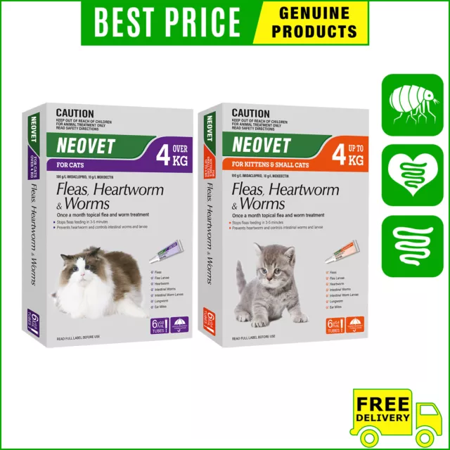 Neovet for Cats 6 Pipettes Flea Heartworm Worm Treatment