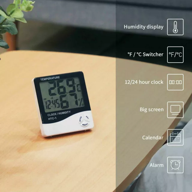 TERMÓMETRO INTERIOR Digital LCD Higrómetro Temperatura Humedad Reloj alarma 3
