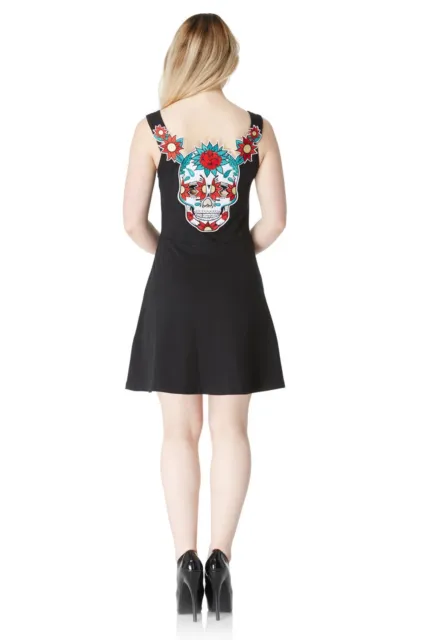 Jawbreaker Punk Rock Emo Goth Sexy Sugar Skull Back Skater Black Dress Dra8118