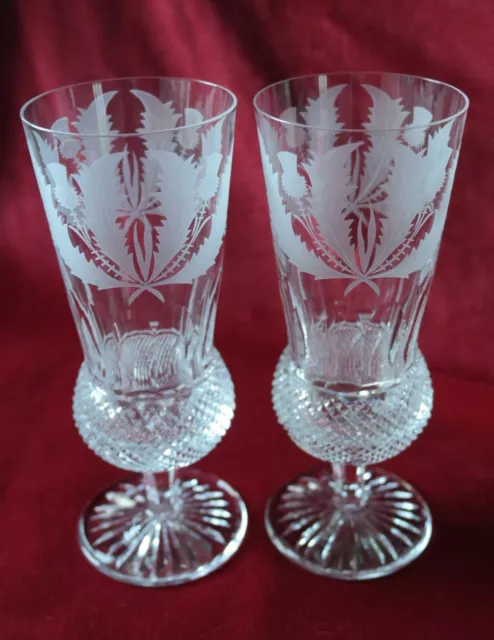 Edinburgh Crystal Thistle Pattern - Pair of Champagne Flute Glasses - signed