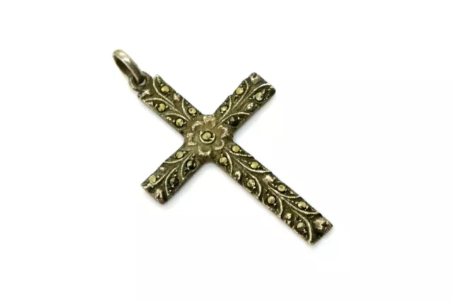 Prunk Art Deco Anhänger 835 Silber Kreuz Markasit cross pendant silver Kommunion