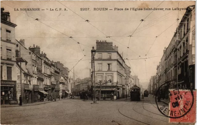 CPA ROUEN-Place de l'Église St-Sever rue Lafayette (269285)