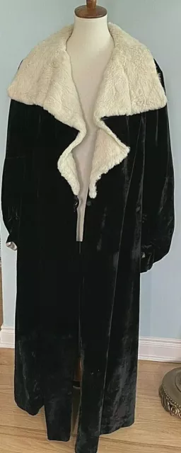 Vintage 1930s Opera Black Velvet Coat with White Ermine Collar L obvious wear