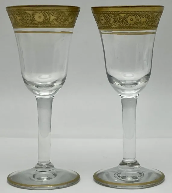 Tiffin Franciscan Special Minton Gold Clear Cordial Aperitif Glasses Pair B