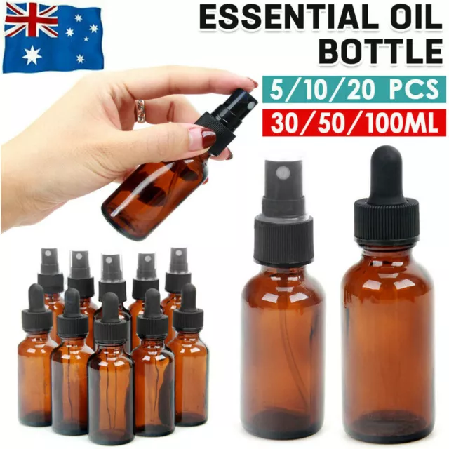 10-100ml Amber Glass Essential Oil Spray Roller Bottles Mist Sprayer Containers