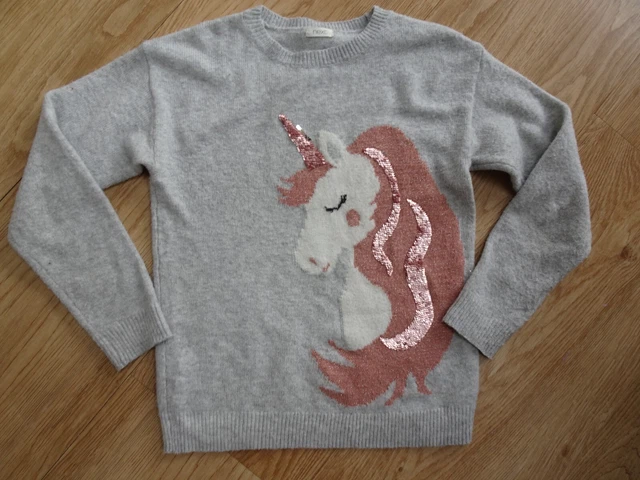 NEXT girls grey knitted unicorn jumper sweater AGE 10 YEARS excellent
