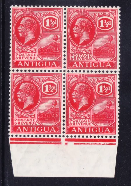 ANTIGUA GV SG68 11/2d carm-red wmk Script block of 4 u/m feint gum crease cv£36