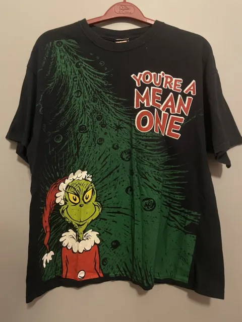 Dr. Seuss Grinch Men's XL VTG 2001 YOURE A MEAN ONE Christmas Black T Shirt(D4)