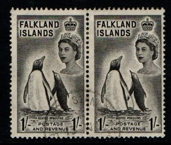 Falkland Islands 1955 1957 Queen Elizabeth II 1/- Gentoo Penguins SG192 Used