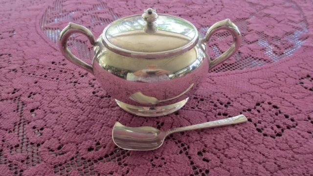 Vintage  Silver Plated Sugar Bowl Renown Flip Lid ,with Spoon