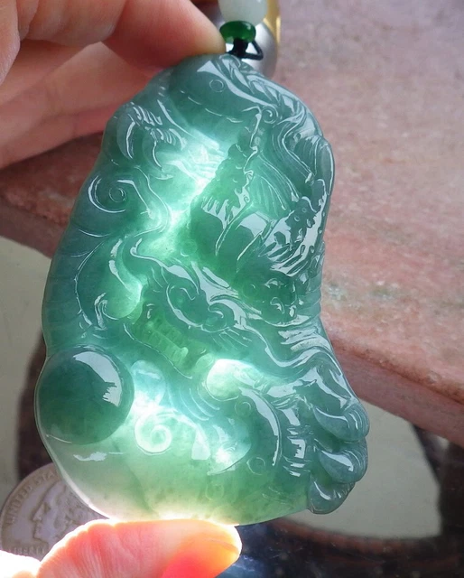 Certified Green Burma Natural A Jade jadeite pendant Dragon Spit Pearl 龙 851497
