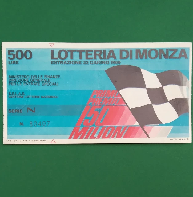 Biglietto Lotteria di Monza 1969 Serie N Num. 80407