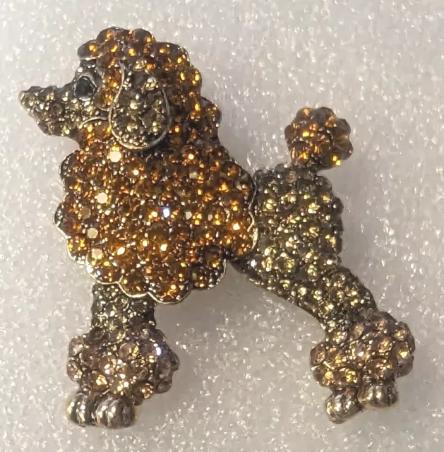 Poodle Gorgeous Yellow Topaz Crystal Covered Alloy Pin Brooch Necklace Jewelry