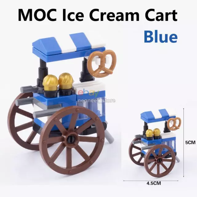 MOC Building Blocks Bricks Street View Ice Cream Cart Mini Custom Figures Blue