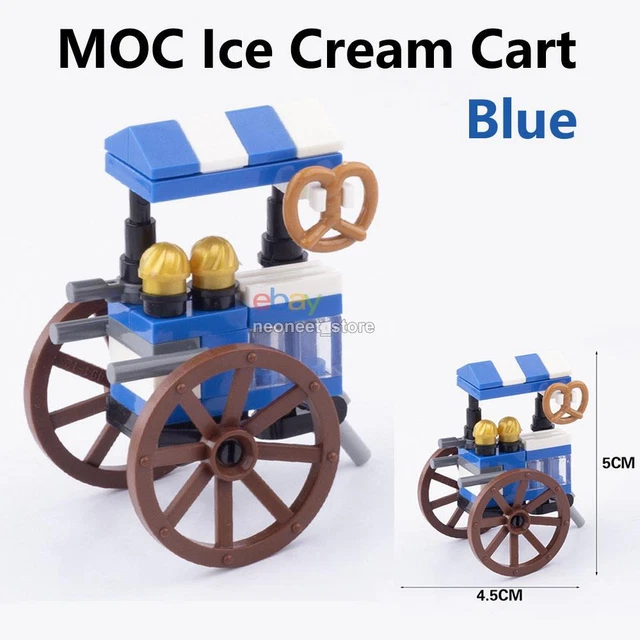 MOC Building Blocks Bricks Street View Ice Cream Cart Mini Custom Figures Blue