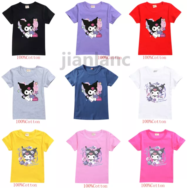 Kids Kuromi T-Shirt Cosplay Girls Boys Cartoon Summer Short Sleeve Tee Tops Gift