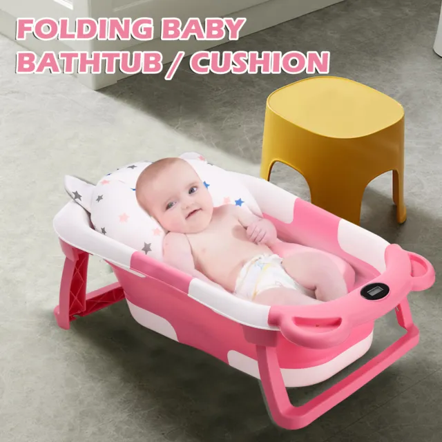 Baby Bath Tub Toddler Bathtub with Thermometer Portable Collapsible Baby Shower