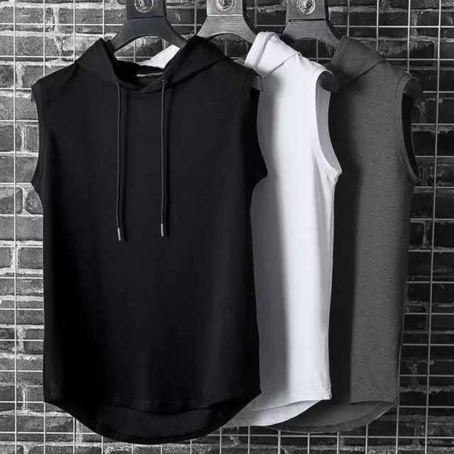 Maglia Da Palestra Da Uomo Gilet Fitness Senza Maniche Con Cappuccio Canotte -