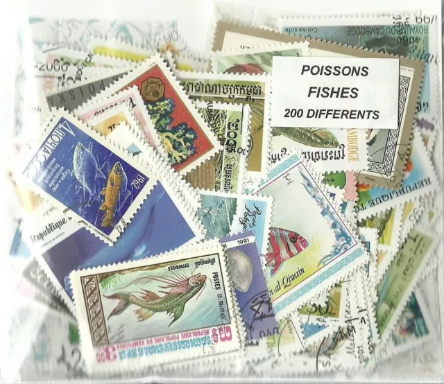 Lot 200  timbres thematique " Poissons  "