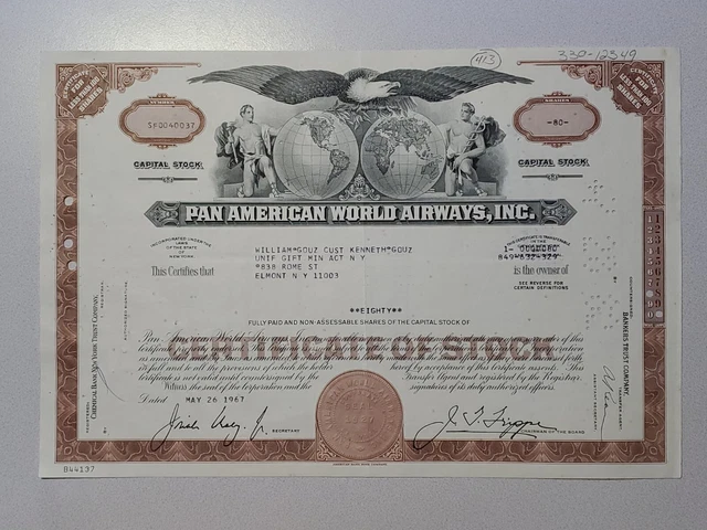 Pan American World Airways Cancelled Stock Certificate