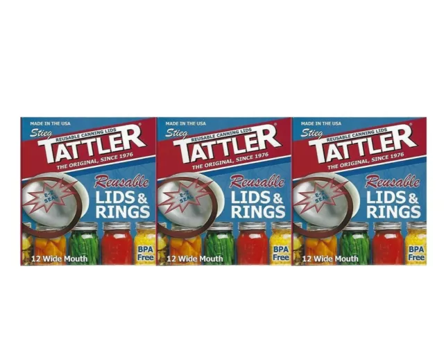 TATTLER Reusable WIDE MOUTH Canning Lids & Rubber Rings BPA FREE - Bulk 3 Dozen