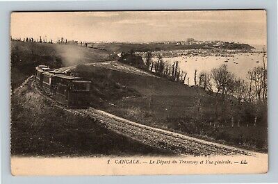 Cancale, Le Depart du Tramway et Vue generale, France Vintage Postcard