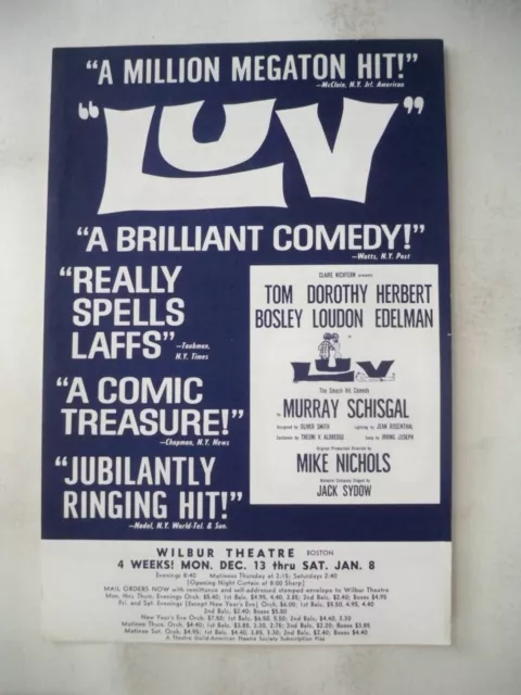 LUV Herald TOM BOSLEY / DOROTHY LOUDON / HERBERT EDELMAN Tour BOSTON 1965