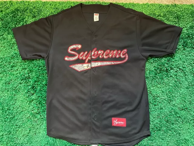 SUPREME SNAKE SCRIPT Logo Baseball Jersey Large Dark Green Box 