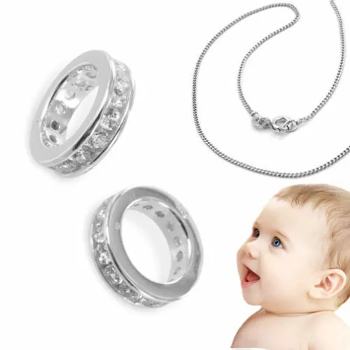 Taufkette Baby Taufe Zirkonia Taufring mit Silber Kette Junge Mädchen Silber 925