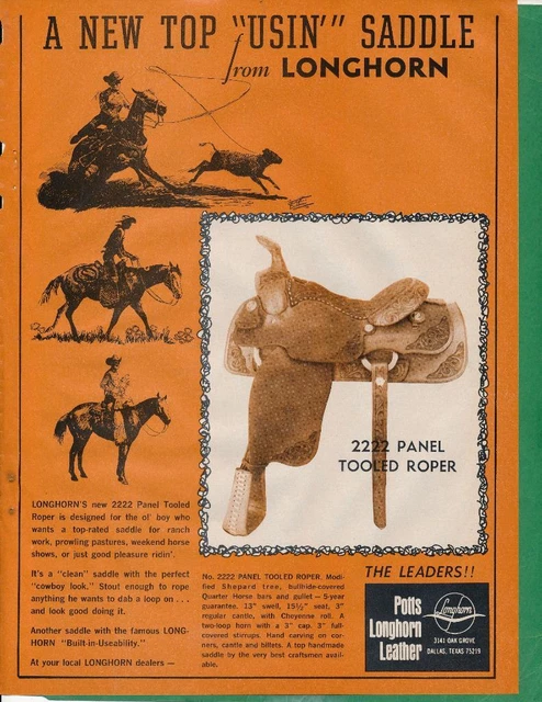 Magazine Ad - 1970 - Longhorn Leather Saddlery - Dallas, TX - Model 2222 Roper