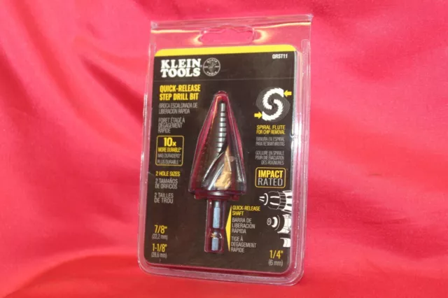 KLEIN TOOLS QRST11 Quick-Release Step Drill SPIRAL FLUTE 7/8 to 1-1/8-Inch